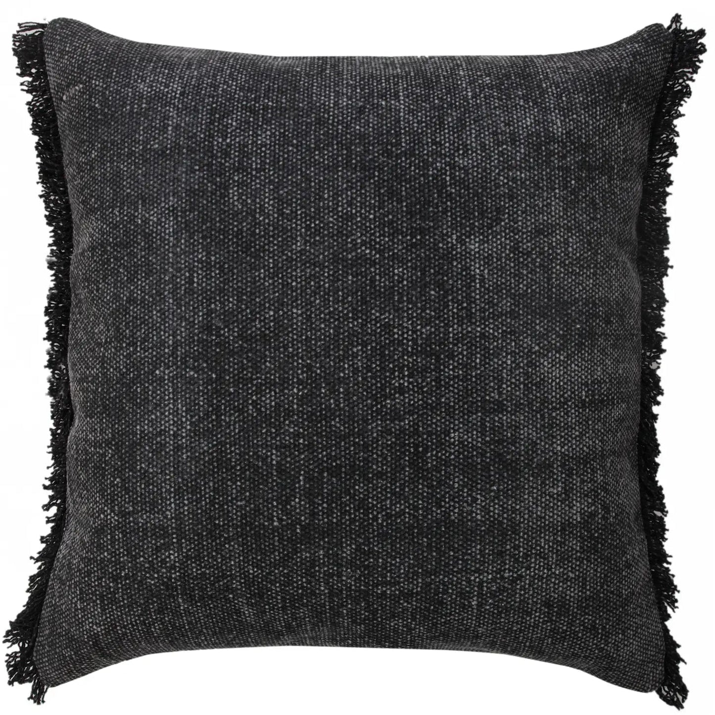 Black Stonewash Fringed Throw Pillow Cover