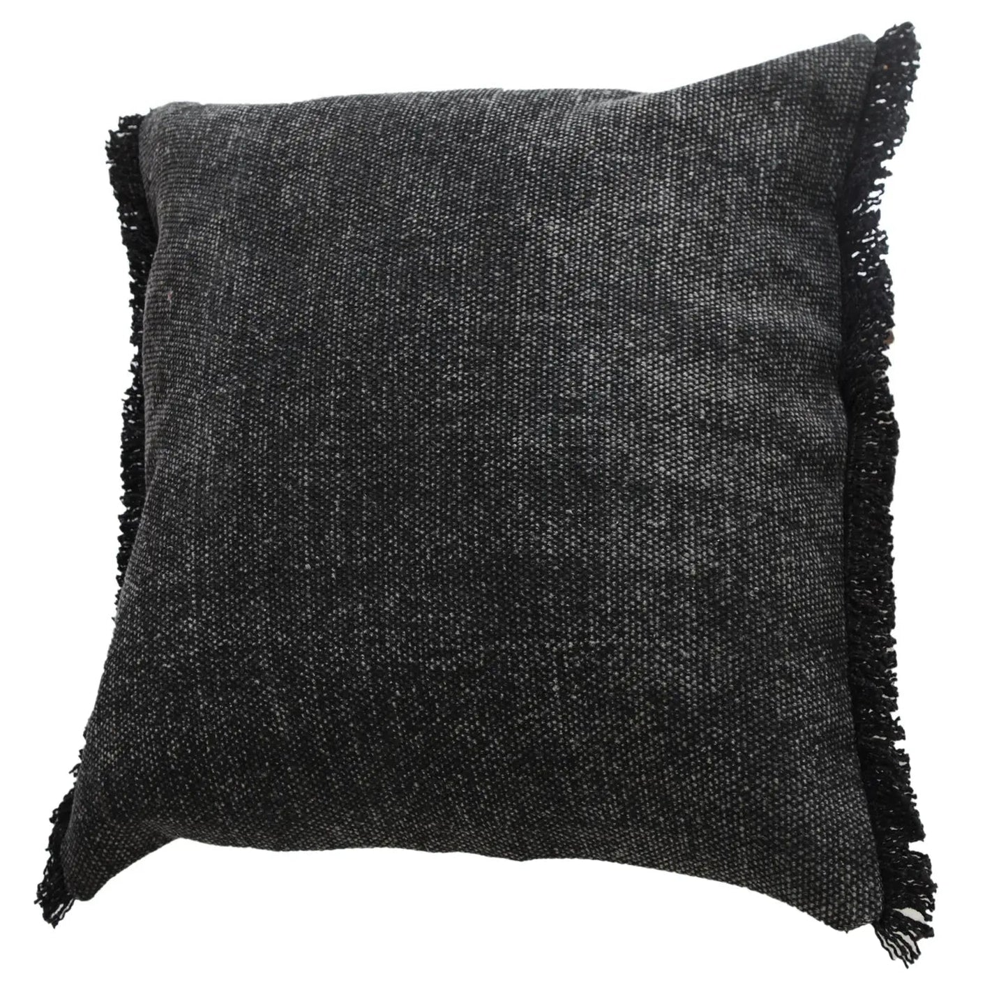 Black Stonewash Fringed Throw Pillow Cover