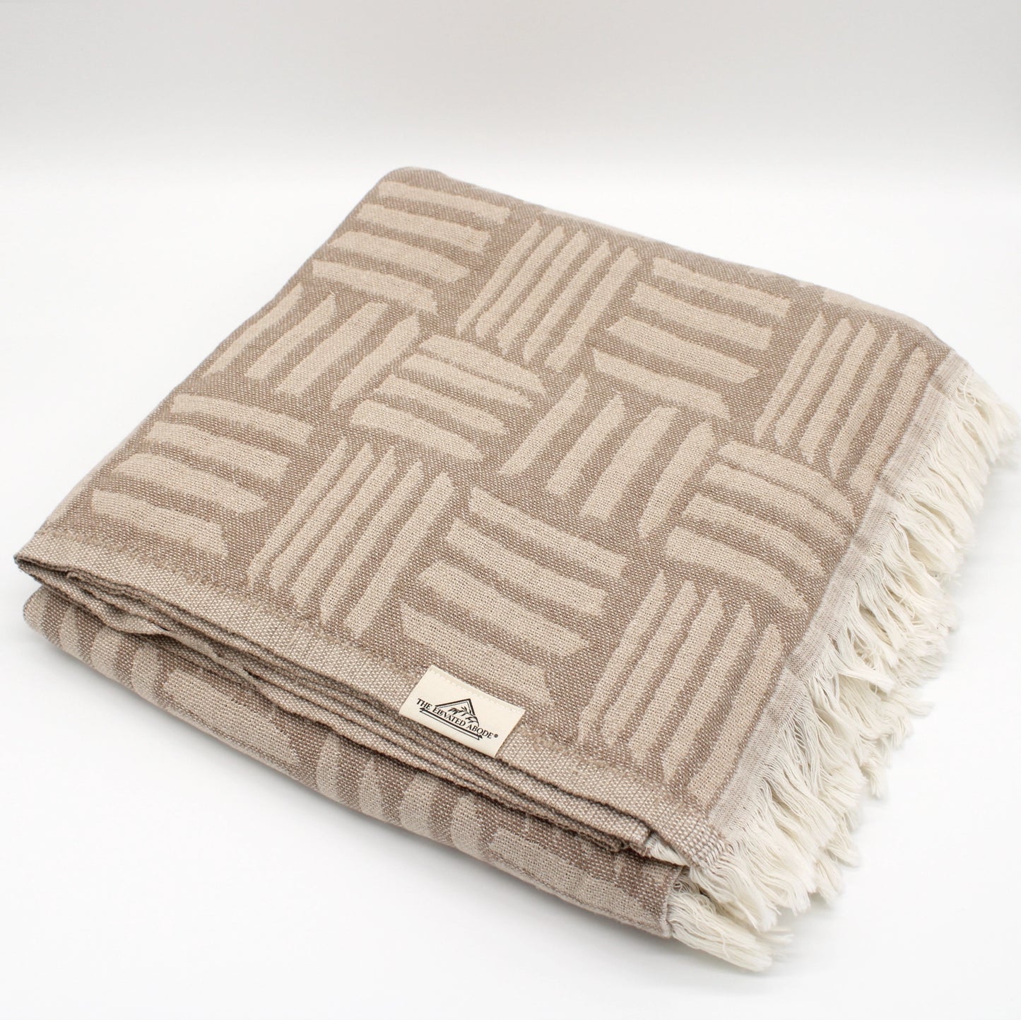 Beige Stripes Pattern Turkish Cotton Throw Blanket