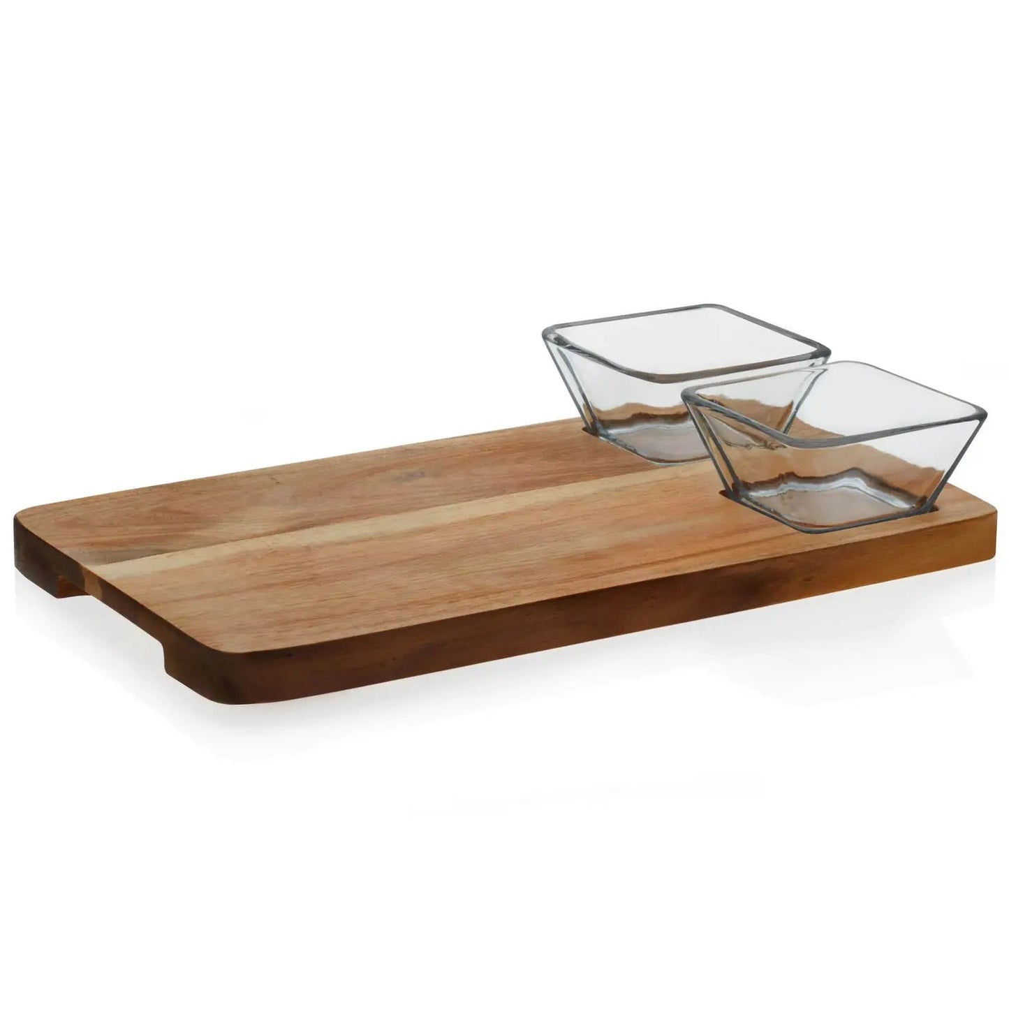 Acaciawood 2-Piece Glass Dipping Bowl Set