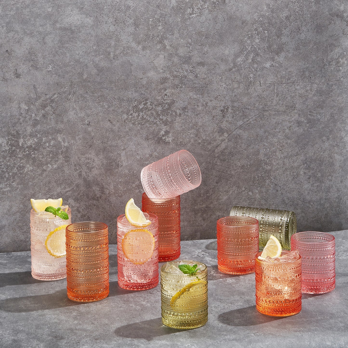 Sunset Hobnail Highball Glass Set