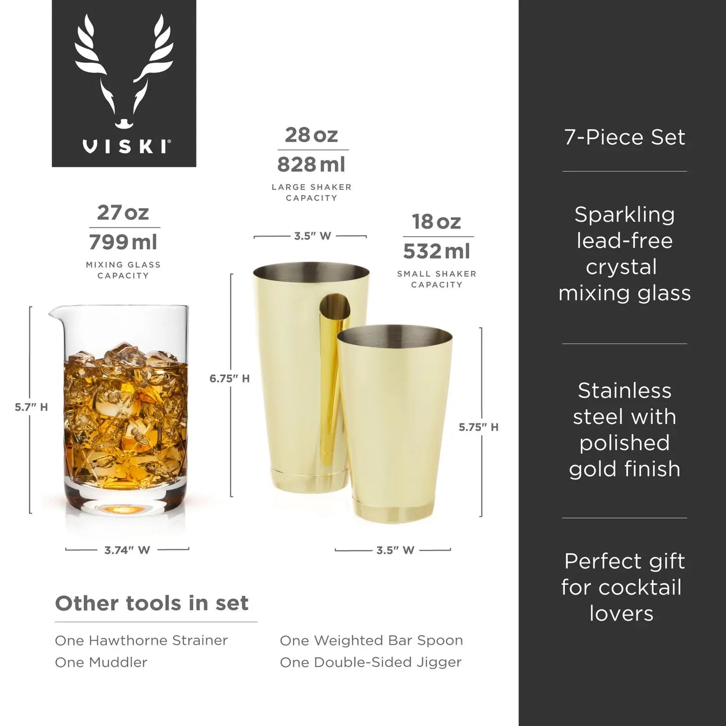 Gold 7 Piece Cocktail Shaker Set