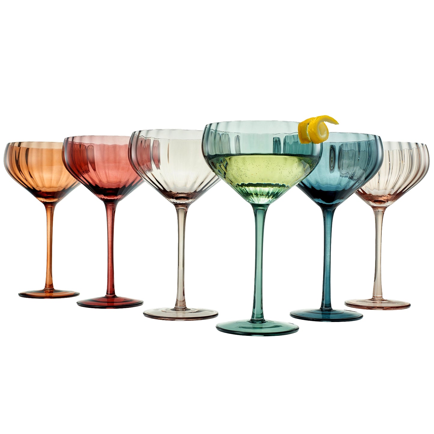 Tulip Shaped Colored Cocktail Glasses - Set of 6