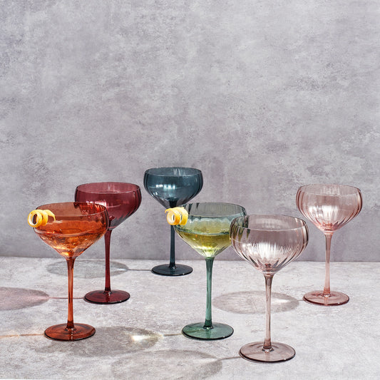 Tulip Shaped Colored Cocktail Glasses - Set of 6